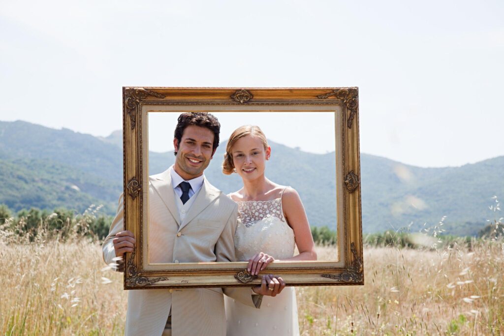 100+ Wedding Photography ideas to capture every moment 55 Wide-angle shot with couple in frame