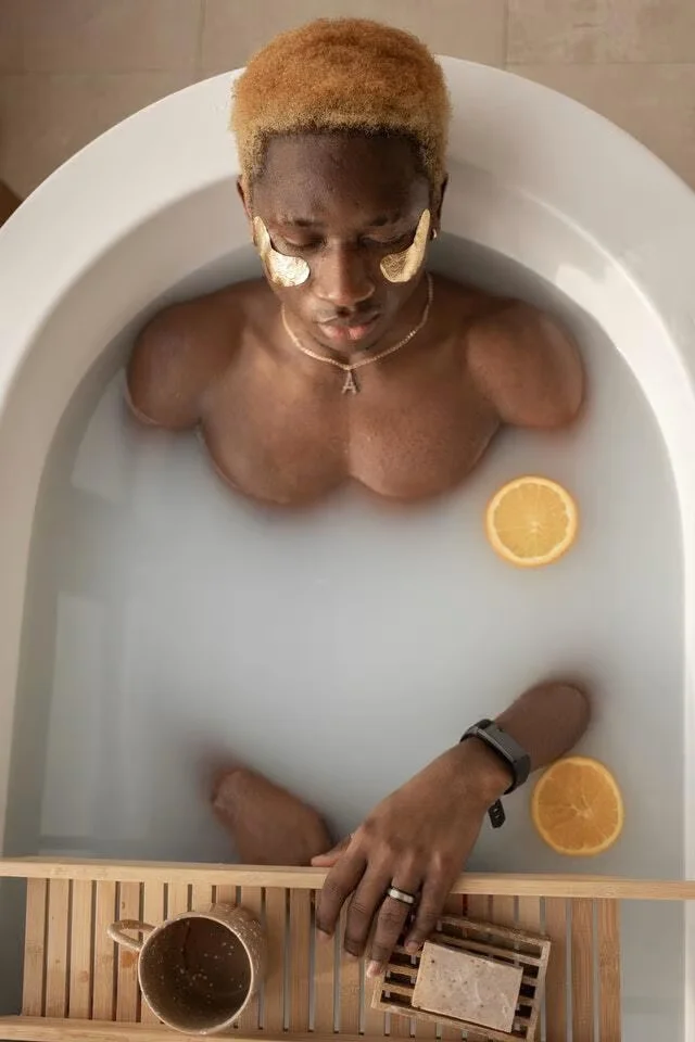 Relax in Bath While Milk bath Photoshoot