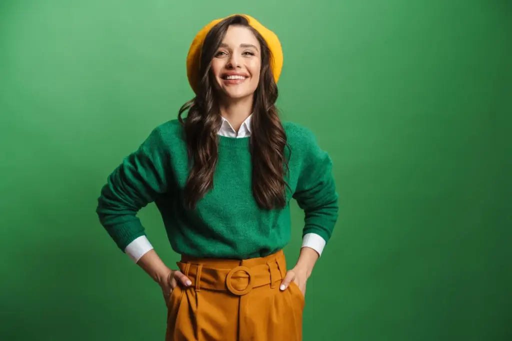 100+ Portrait Photography Ideas for Every Occasion and Style 61 Colored backdrops to match outfit tones