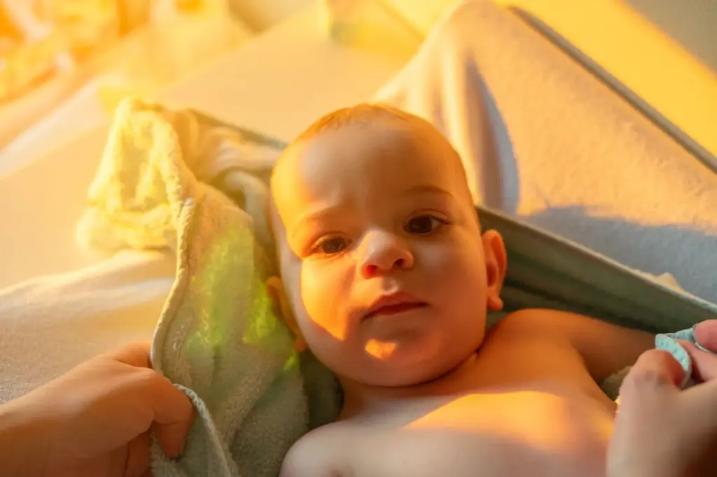 Baby bathed in soft, natural sunlight