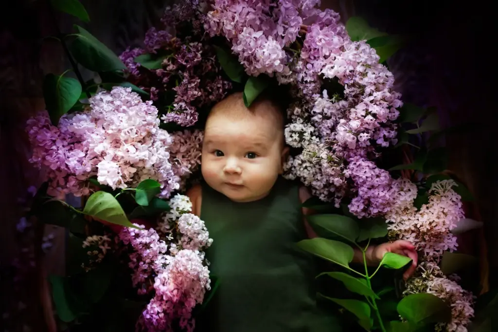 Baby in his spring flowers