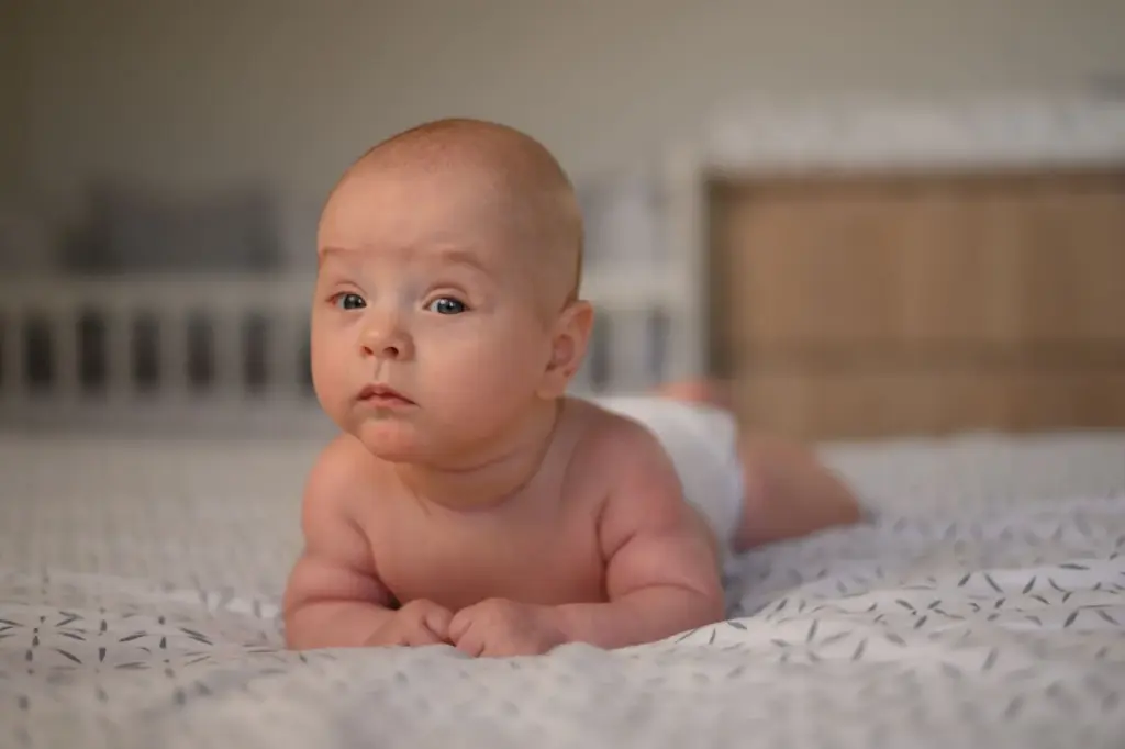 Baby on tummy with slightly lifted head