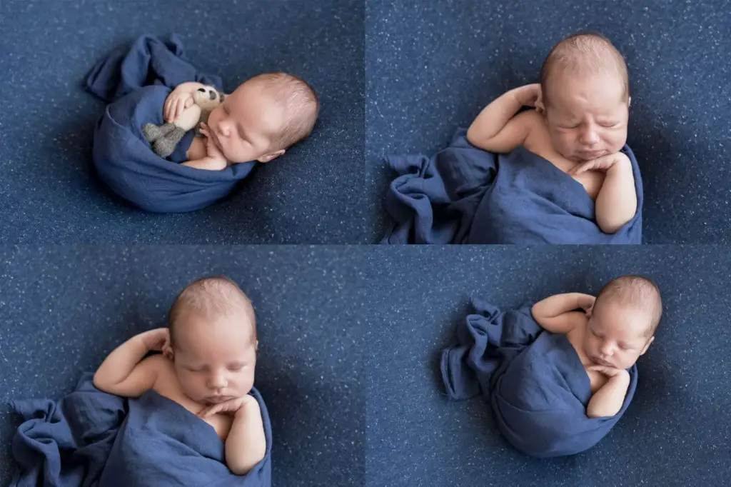 Baby’s pose with a photograph grid of progress