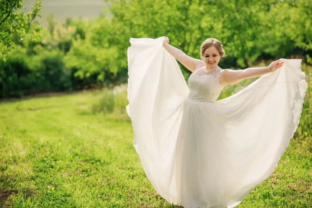 Bride twirling surrounded by blooms