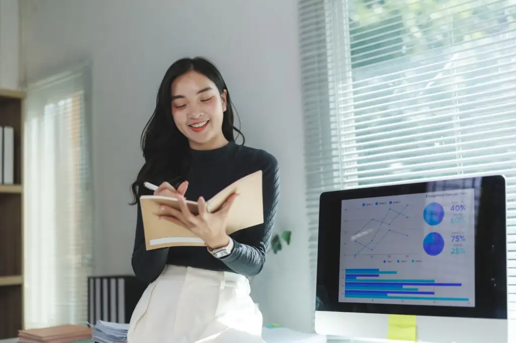 Busy at work with a smile