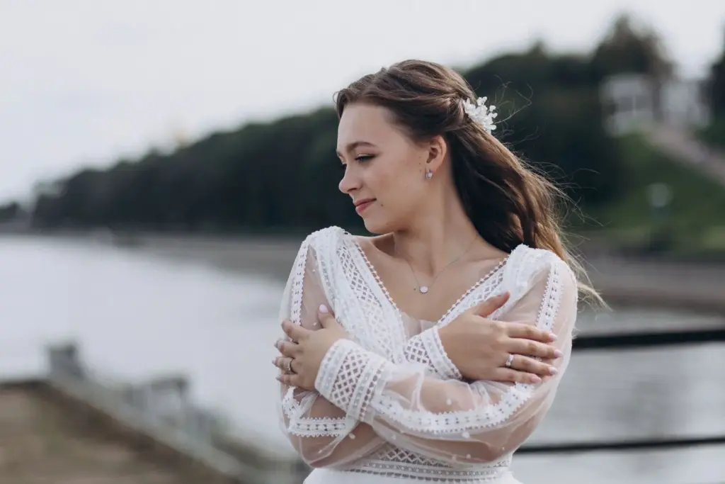 Casual glance with wind in the hair