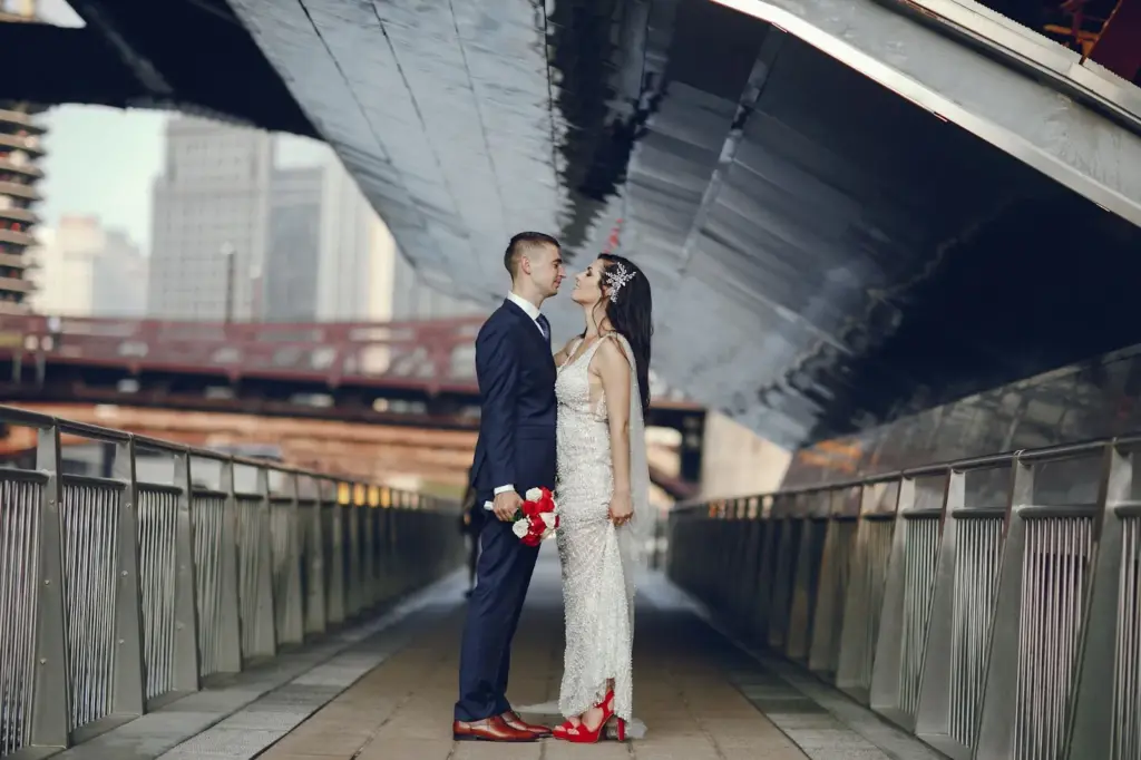 Couple looking at each other under the bridge