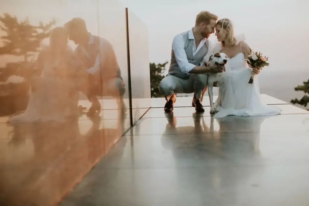 Couple’s silhouette reflection in glass