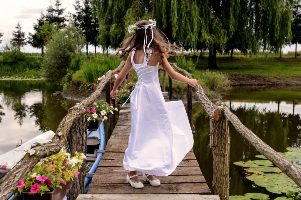 Crossing a wooden bridge