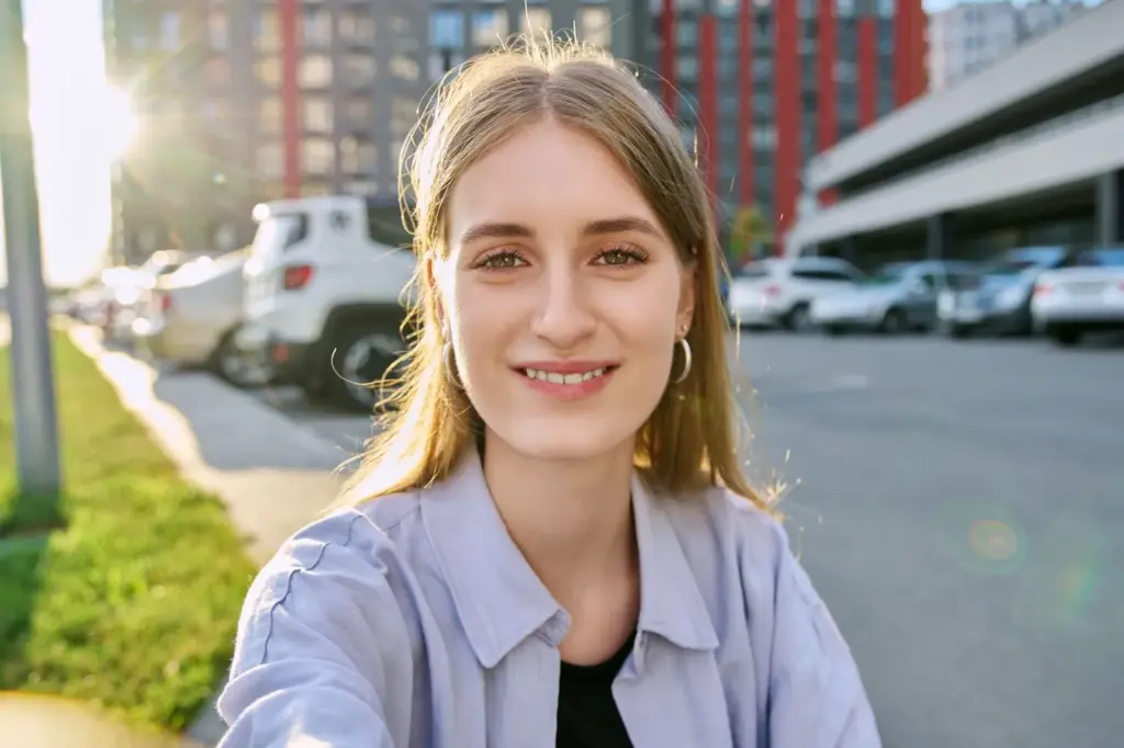 Facing the camera in open space