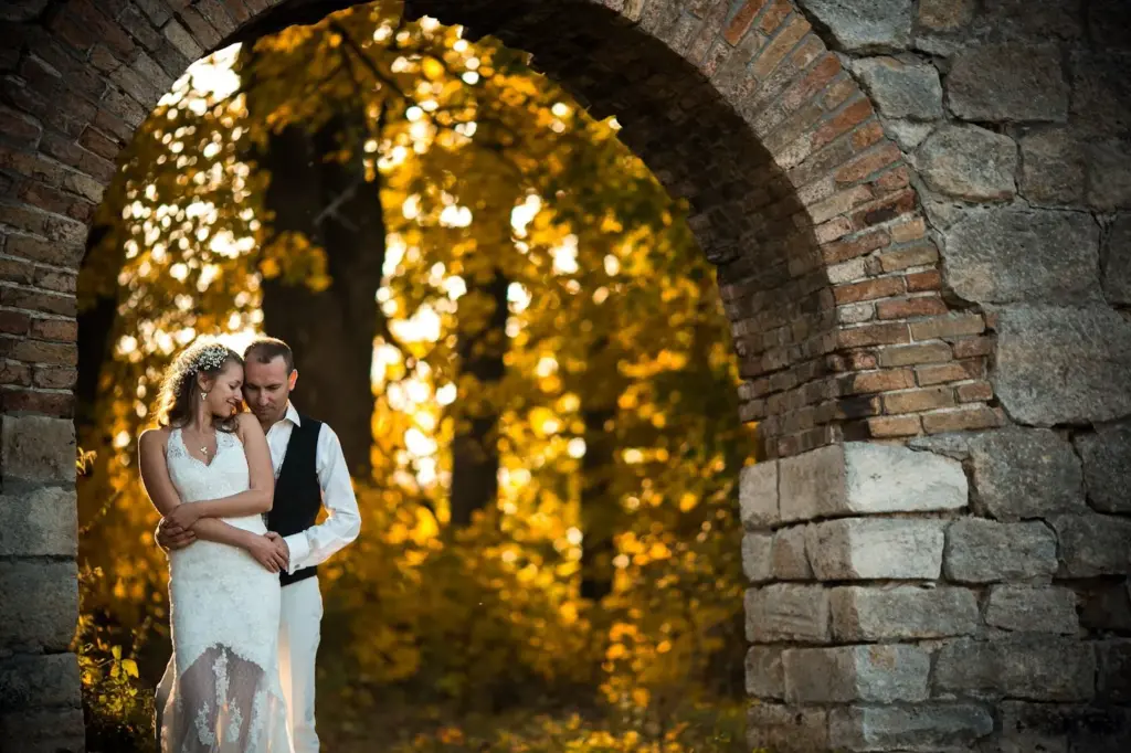 Framed beneath a grand archway together