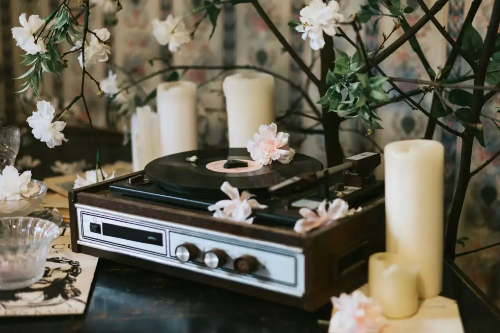 Leaning on an old record player