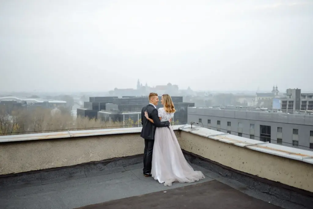 Looking at each other on a rustic rooftop