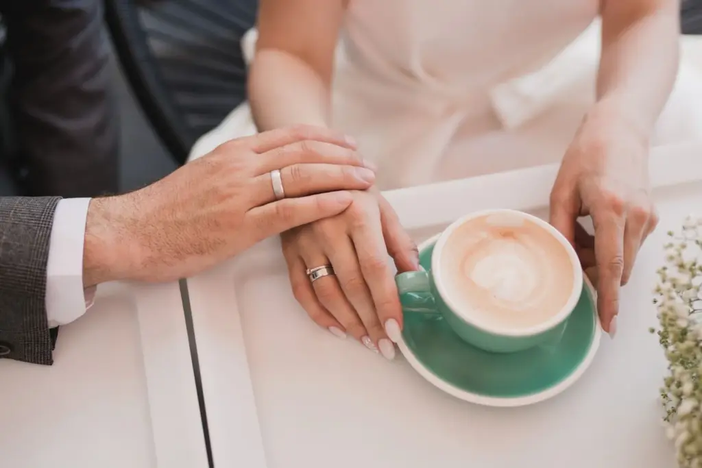 Looking at espresso cups in a coffee shop