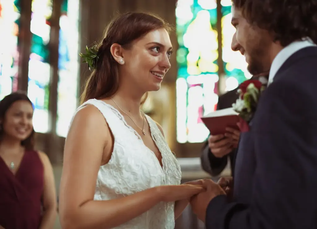 Looking lovingly at the bride during the ceremony