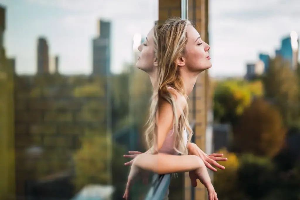 Looking out of a glass window