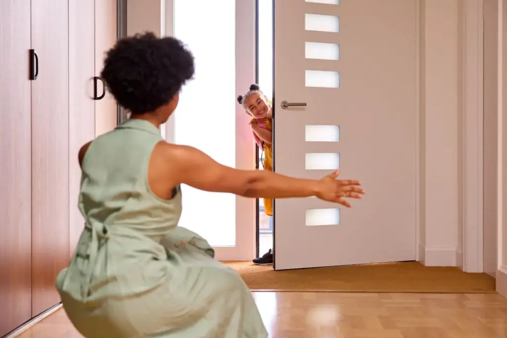 Mid-action, like opening a door or turning around