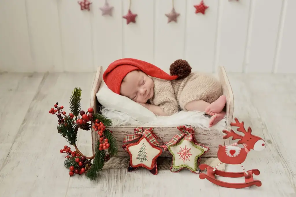 Newborn in a holiday theme setup