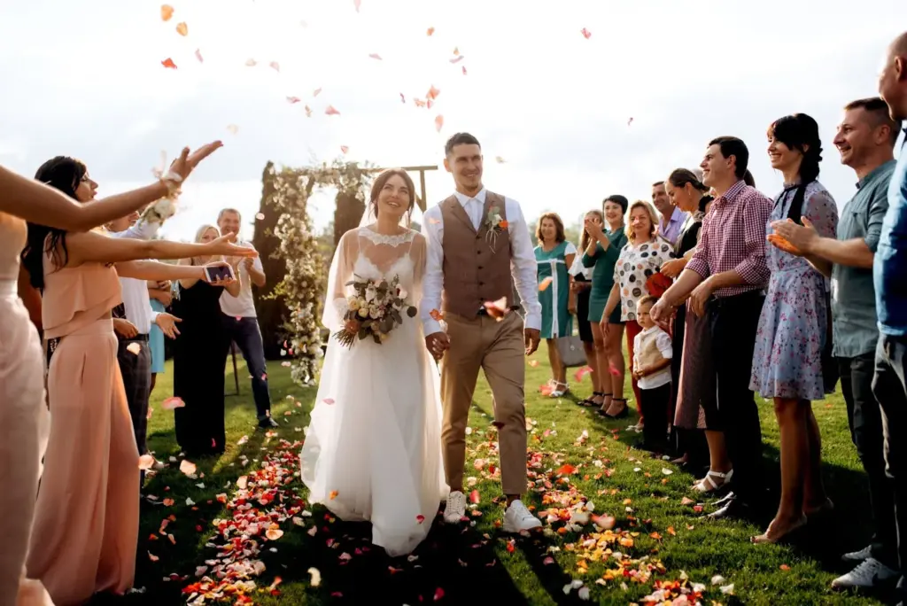 Petals caught in a flying veil