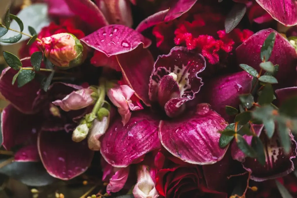 Raindrops on bouquet close-up