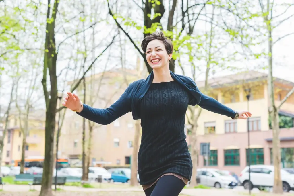 Running away from the camera and laughing