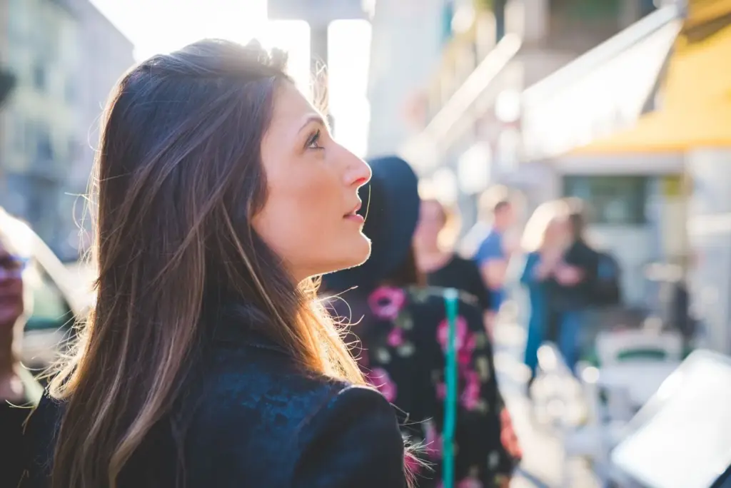 Side profile shot while walking towards