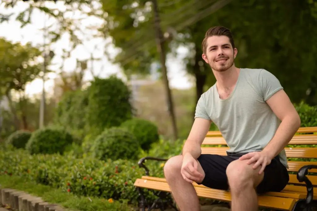 Sitting on a garden bench
