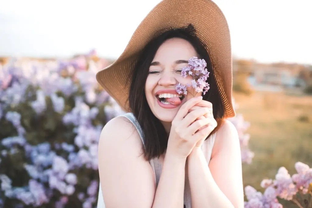 Soft smile while picking flowers