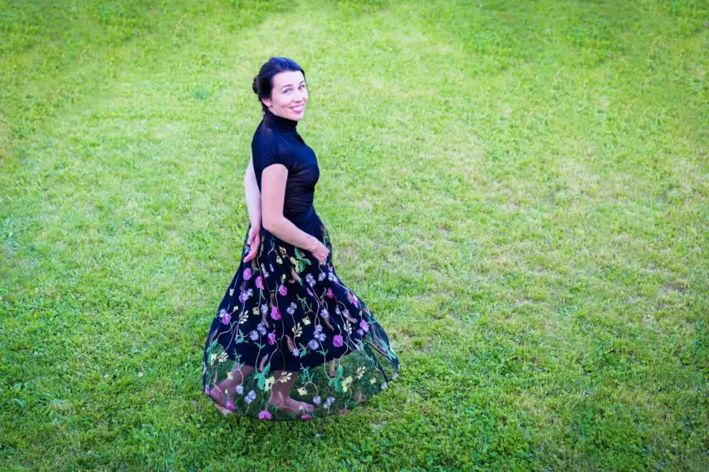 Spinning in the short grass of the park