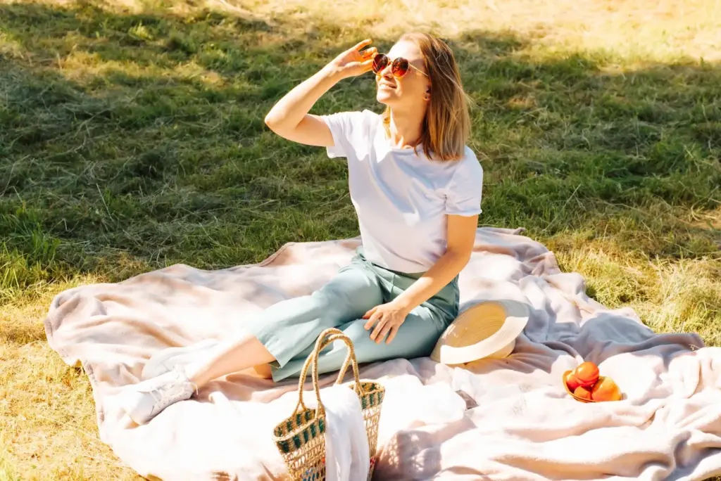 Sun-drenched summer picnic in the park