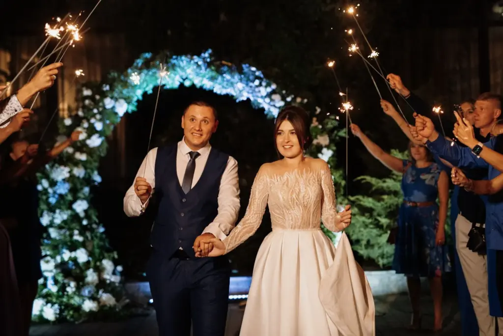 Walking hand-in-hand through sparkles