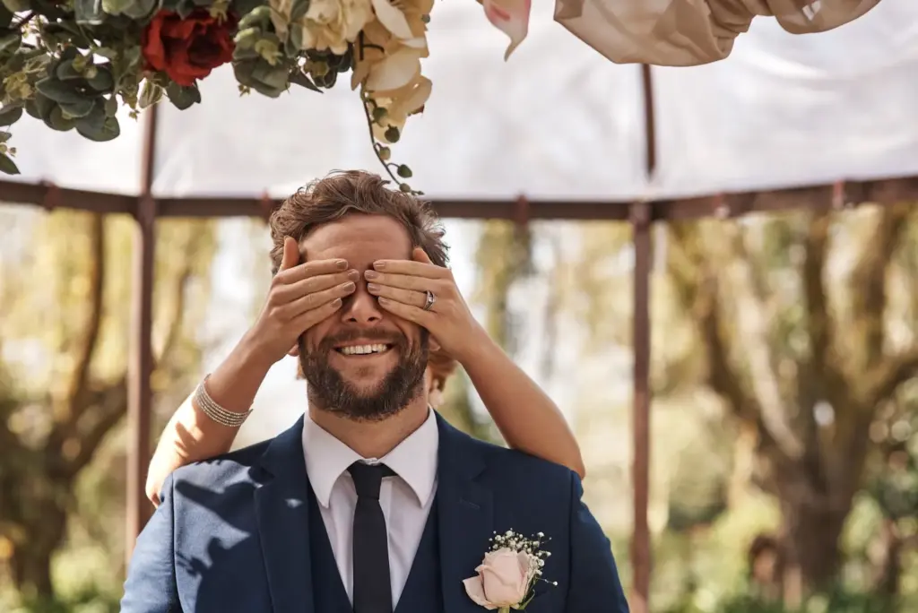 Wide-eyed surprise during vows