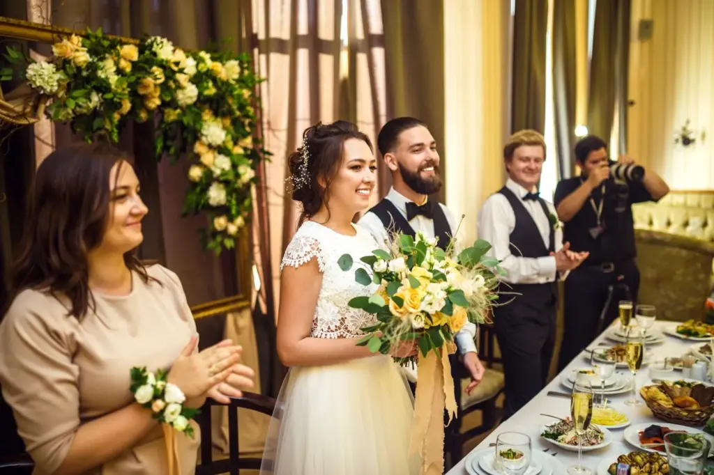 Wide shot capturing expressions of both partners