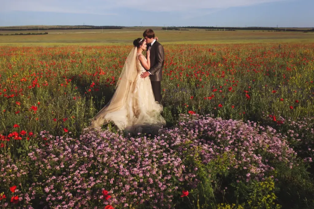Wide shot with endless wildflowers behind