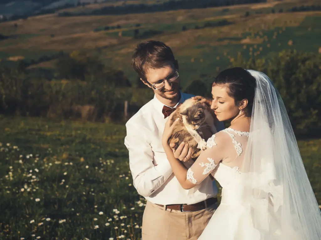 20+ Creative Group Wedding Photo Ideas for Family and Friends 85 Wedding Couple With Cat Of Carpathian Mountain